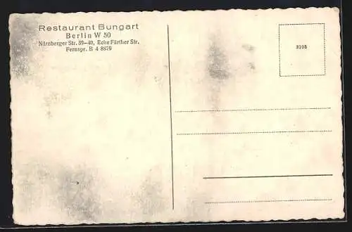 AK Berlin-Wilmersdorf, Innenansicht vom Restaurant Bungart in der Nürnberger Strasse 39-40 Ecke Fürther Strasse