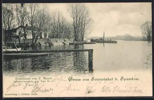 AK Berlin-Tegel, Restaurant Saatwinkel von F. Meyer und Dampfer