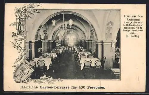 AK Berlin, Restaurant Zum Patzenhofer im Architektenhause, Inh. W. Roellig, Wilhelmstr. 92-93, Wappen
