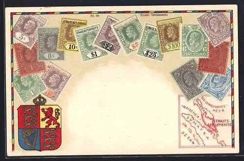 AK Straits-Settlements, Briefmarken, Wappen