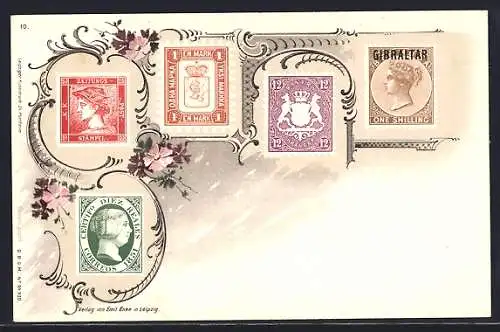 Lithographie Briefmarken aus Bayern, Gibraltar und Finnland