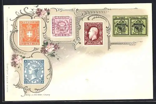 Lithographie Briefmarken Francobollo-Toscana, Belgique & Post Geneve