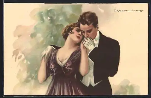 Künstler-AK Tito Corbella: Verehrer küsst die Hand seiner Geliebten