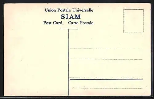 AK Siam, Briefmarken verschiedener Werte, Wappentier Elefant, Landkarte der Region