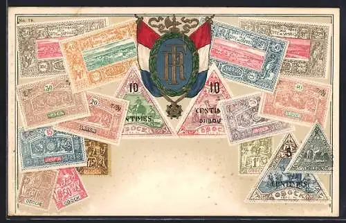 AK Briefmarken und Wappen Protectorat deja Cote des Somalis, Flagge