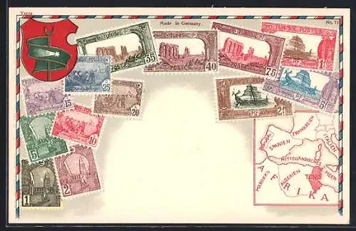 AK Briefmarken und Wappen aus Tunesien