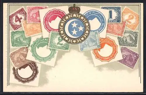 AK ägyptische Briefmarken und Staatswappen