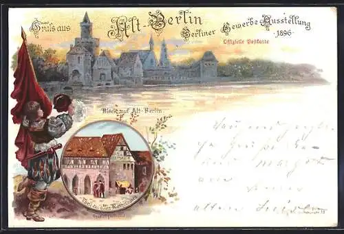 Lithographie Berlin, Gewerbe-Ausstellung 1896, Teil des alten Rathauses