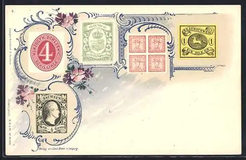 Lithographie Briefmarken deutscher Fürstentümer