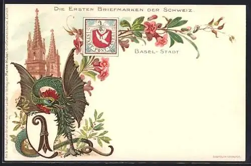 Lithographie Basel, Die ersten Briefmarken der Schweiz, Stadt-Post Basel, Stadtwappen
