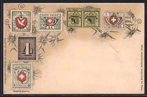 AK Verschiedene Briefmarken der Schweiz, Edelweiss