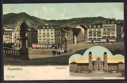 AK Einsiedeln, auf dem Hauptplatz, vor der Klosterkirche