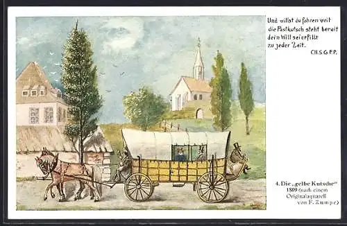 Künstler-AK Die Gelbe Kutsche 1809, nach einem Originalaquarell von F. Zumpe