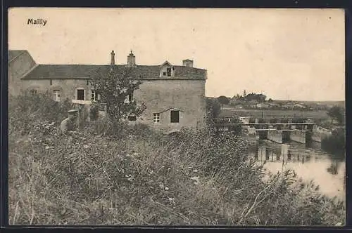 AK Mailly, Flusspartie mit Blick auf das Wehr