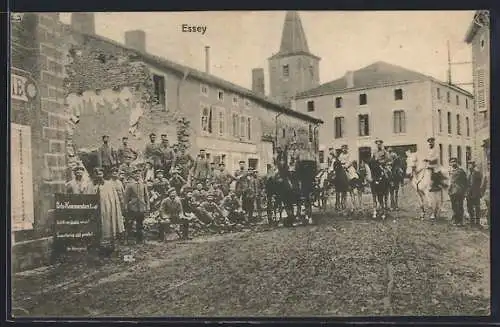 AK Essey, Soldaten vor einer Häuserruine