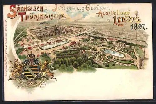 Lithographie Leipzig, Sächsisch-Thüringische Industrie- u. Gewerbe-Ausstellung 1897, Panorama