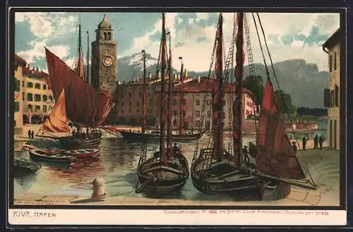 Künstler-AK Zeno Diemer: Riva, Schiffe am Hafen