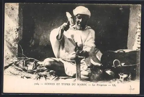 AK Marokko, Scènes et types du maroc, Le Forgeon Meknès, arabischer Schmied