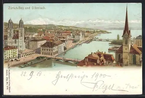 Künstler-AK Künzli Nr. 5014: Zürich, Zürichsee & Glärnisch (Vreneli's Gärtli) Berg mit Gesicht / Berggesichter