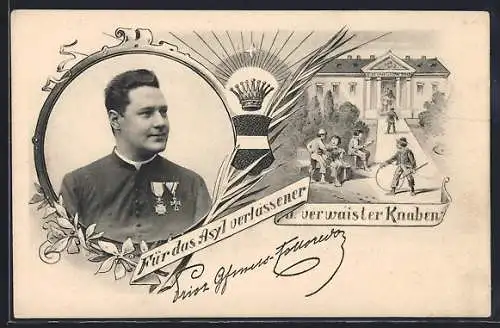 Künstler-AK Wien-Hütteldorf, St. Aloisius-Knabenasyl, Portrait Prior Graf Mels-Colloredo