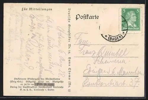 Künstler-AK Hans Thoma: Sonntagnachmittag, Familie liegt auf einer Weide bei Kühen