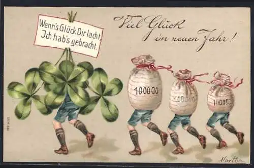 AK Geldsäcke auf Beinen, Klee, Geld