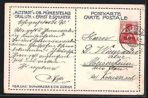 Künstler-AK Ernst E. Schlatter: Zürich, Altstadt vom Ob. Mühlesteg aus