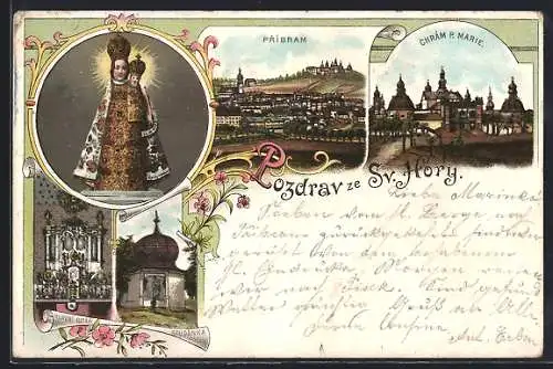 Lithographie Pribram, Chrám P. Marie, Sv. Hory, Hlavni Oltár, Studánka
