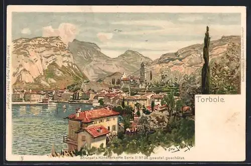 Künstler-AK Otto Strützel: Torbole, Panoramablick auf den Ort am Lago di Garda