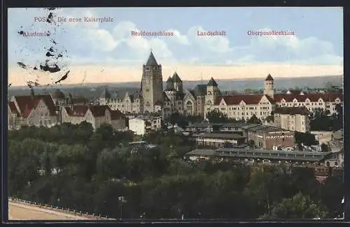 AK Posen, Akademie, Residenzschloss, Bahnhof, Oberpostdirektion