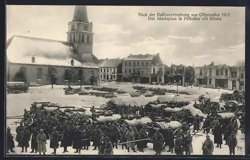 AK Pillkallen, Marktplatz mit Kirche, nach der Russenvertreibung
