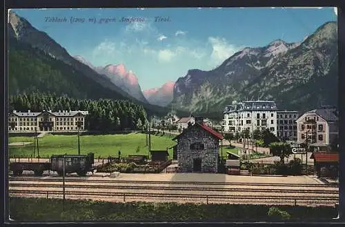 AK Toblach, Ansicht von den Bahngleisen gegen Ampezzo