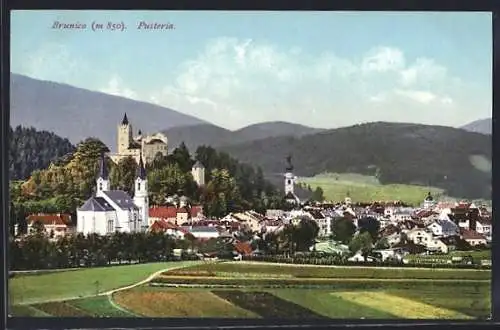 AK Bruneck im Pustertal, Totale des Ortes mit Burg