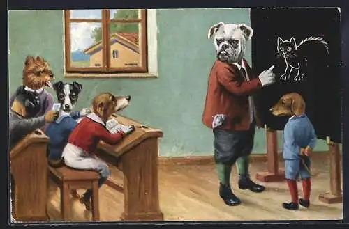 AK Lehrer malt die Bestgehasste an die Tafel, Hunde als vermenschlichte Tiere