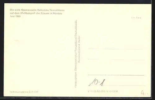 AK Die erste Kosmonautin Valentina Tereschkowa auf dem Weltkongress der Frauen in Moskau 1963