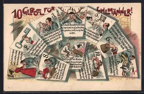 Lithographie 10 Gebote für Ehemänner: 1. Sie soll dein Herz sein...