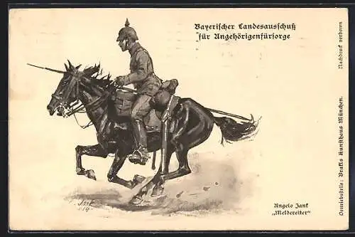Künstler-AK Angelo Jank: Meldereiter, Bayerischer Landesausschuss für Angehörigenfürsorge