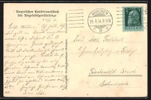 Künstler-AK Angelo Jank: Meldereiter, Bayerischer Landesausschuss für Angehörigenfürsorge
