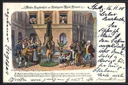 AK Stuttgart, die Magd am Marktbrunnen