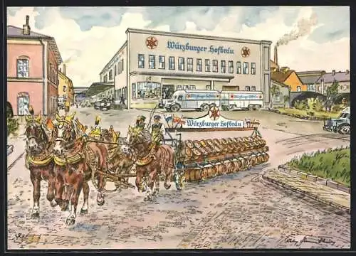 Künstler-AK Würzburg, Brauerei Würzburger Hofbräu, Bierkutsche