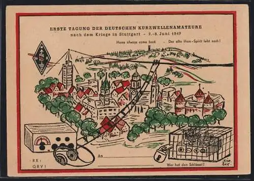Künstler-AK Stuttgart, Erste Tagung der Deutschen Kurzwellenamateure nach dem Kriege 7.-8.6.1947
