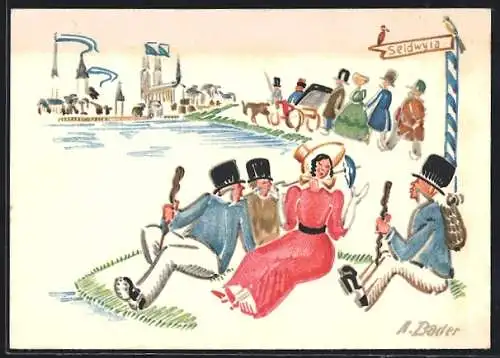Künstler-AK Zürich, Sechseläuten 1926, drei gerechten Kammacher