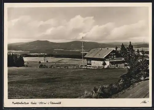 AK Marktredwitz, Gasthof Marktredwitzer Haus im Steinwald, Blick zur Kösseine