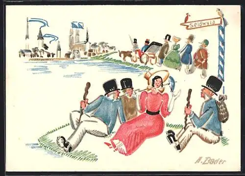 Künstler-AK Zürich, Sechseläuten 1926, drei gerechten Kammacher