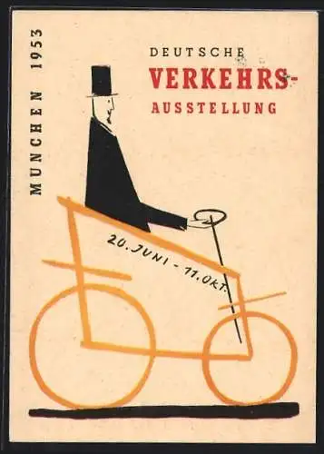 Künstler-AK München, Deutsche Verkehrs-Ausstellung 1953, Mann im Auto