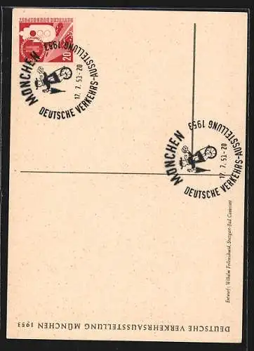Künstler-AK München, Deutsche Verkehrs-Ausstellung 1953, Mann im Auto