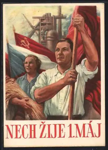 Künstler-AK At zije 1. Maj