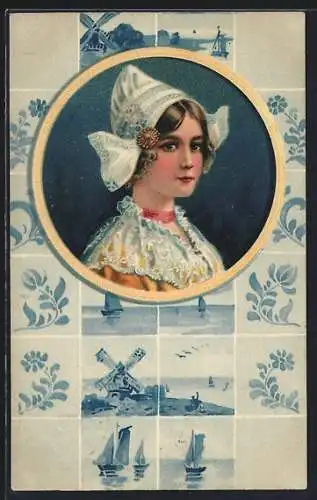 AK Portrait niederländische Frau mit gelbem Kleid