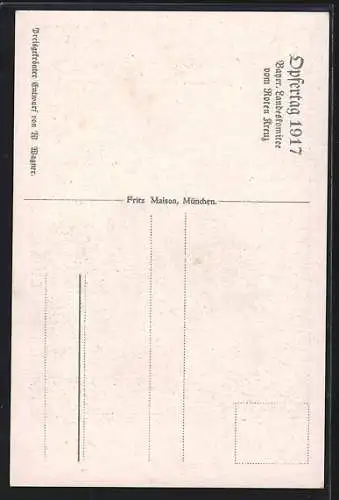 AK Bayerisches Landeskomitée vom Roten Kreuz, Opfertag 1917, Trauernde Frau am Grab