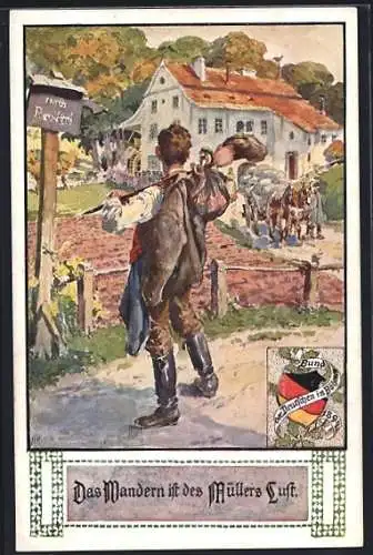 Künstler-AK Das Wandern ist des Müllers Lust, Wanderer mit Blick zurück